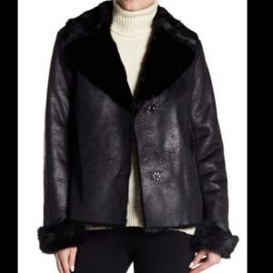 WORTH soft Leather and Fur Black Jacket Small like new